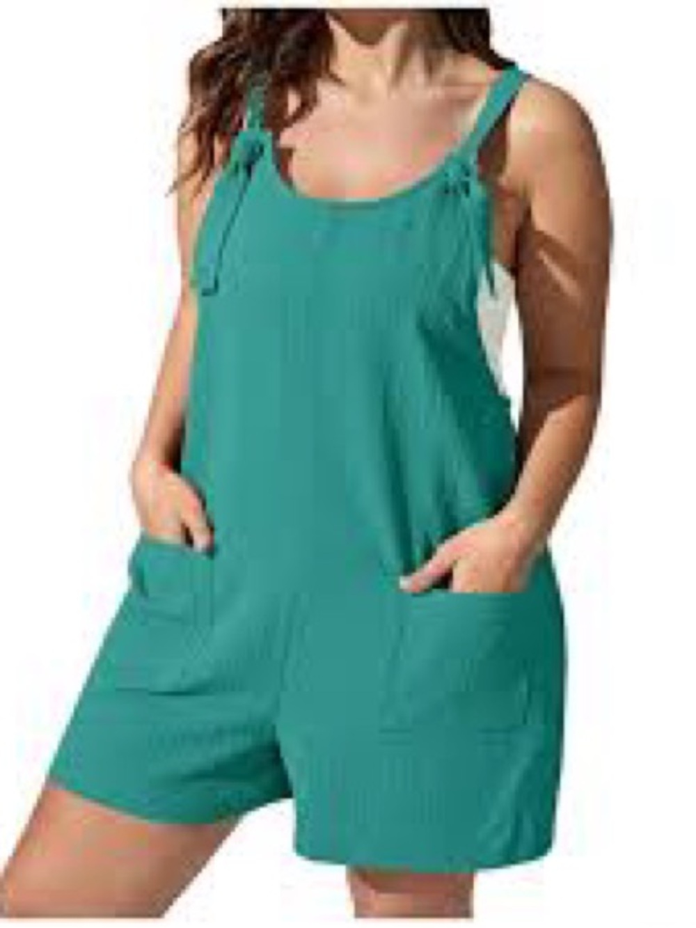 Amazon Teal Tie-Shoulder Short Romper. NWOT